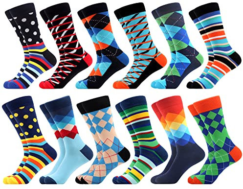 WeciBor Bunt Lustige Herren Socken, 12 Paar Mehrfarbig Geometrisch, Größe 43-46