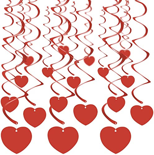 18 Stücke Spiralen Girlande Rote Herz Hochzeit Spiral Girlanden Deckenhänger Hängende Decke Hochzeitsdeko Hängedekoration für Geburtstag Valentinstag Weihnachten Party