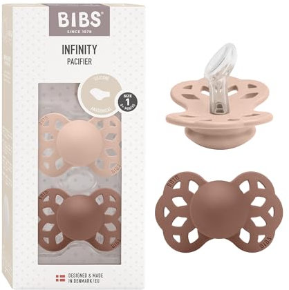 BIBS Infinity Anatomischer Schnuller Zweierpackung, bisphenol-A frei, anatomischer Silikonsauger, Kiefergerechte Form. Silikon, 0-6 Monate (2er Pack), Blush/Woodchuck