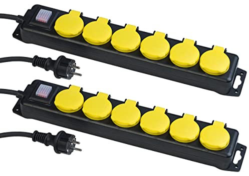 revolt Outdoor Steckdosen: 2er-Set schaltbare 6-Fach-Steckdosenleiste, bis 3.680 Watt, IP44 (Feuchtraum Steckdosenleiste, Outdoor-Steckdosenleiste, Elektrokabel)