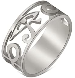 LIKGREAT Auge des Horus Ring Altägyptisches Symbol Horus Auge Ankh Ringe Ägypten Augen des Ra Ring Glück Amulett Schutz Edelstahlschmuck für Männer Frauen Weihnachten (Durchmesser 19mm, Silber)
