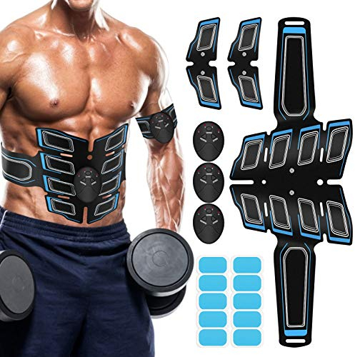 Muskel-Toner ABS Stimulator Training Workout Gürtel Körper Bauch Toning Gear Taille Trimmer Ab Workouts Intelligentes Drahtloses Fitnessgerät für Männer Frauen Bauch/Arm/Bein Home Office Übung Blau,