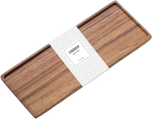 Vandroop Kleines Tablett Holz Serviertablett, Rechteckig Akazien Holz Mini Tablett Servierteller für Küchen-Set, Salz- und Pfefferstreuer, für Kaffee, Tee (30x11.8cm - 1 Stück)