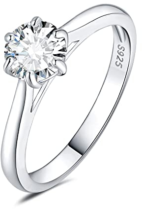 JewelryPalace 5mm 0.5ct Rund Zirkonia Solitär Promise Ring Damen, Braut Schmuck Set, Verlobungsring Damenring Ringe Silber 925 mit Stein für Frauen, Simulierte Diamant Jubiläum Eheringe Silberringe 54