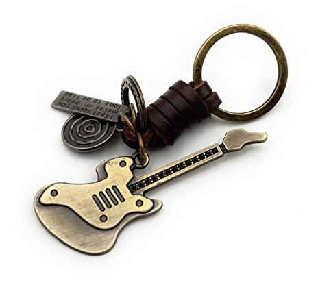 H-Customs Gitarre Musik Instrument Leder Bronze Schlüsselanhänger Anhänger Bronze