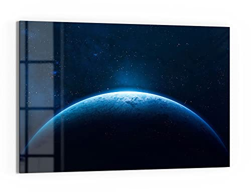 DEQORI Glasbild Echtglas | Motiv Heller Schein auf Erdball | horizontal einteilig 90x60 cm | schöne Dekoration | Wandbild für Wohnzimmer, Schlafzimmer, Flur & Küche | moderne Wanddeko