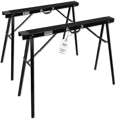 STROXX 4x Arbeitsbock mit 544Kg Tragkraft (136Kg pro Arbeitsbock) - Anti Slip Pad - robuster Stahlrahmen - mit Transportgriff - leicht zusammenklappbar - Werkstattbock - Unterstellbock - Sägebock