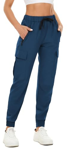 FANGJIN Sporthose für Jogginghose Damen Running Jogger Sweathose mit Taschen Frauen Outdoorhose Freizeithose Hosen Stoff Damen Radlerhose Denim blau L