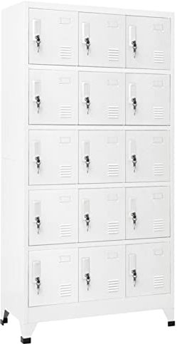 Keketa Schließfachschrank mit 15 Fächern Metallschrank Spind Umkleideschrank Lagerschrank Metallspind Kleiderschrank Mehrzweckschrank für Büro Wohnzimmer Hellgrau 90x40x180 cm Stahl