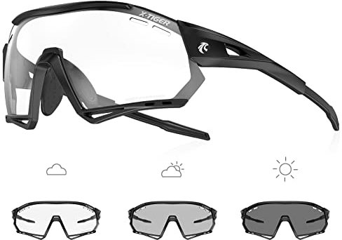 X-TIGER Fahrradbrille selbsttönend Sonnenbrille Herren Damen TR90 Rahmen UV400 Schutz Photochromatisch Sportsonnenbrille