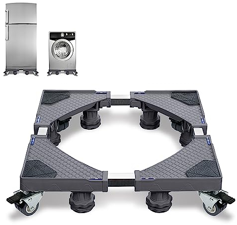 JOIEYOU Support de machine à laver, piédestal, machine à laver, sèche-linge, charge d'ours 300 kg, meuble bas de machine à laver 4 pieds, socle de machine à laver, largeur réglable 45-75 cm, HAG4188G