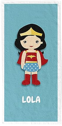Pla Pla Pla Toalla de Super héroes Personalizada con Nombre del niño o niña. Toalla de Playa o Piscina, Toalla baño con Dibujo de Super heorína. Toalla Infantil 100x150 cm. (Wonder Woman)