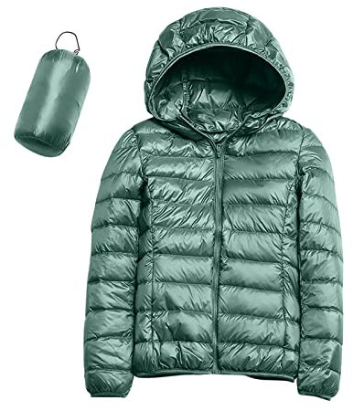 BOTCAM Veste demi-saison légère matelassée courte avec capuche doudoune coupe-vent chaude pour femme - Veste d'hiver douillette en coton doux - Veste d'extérieur légère à capuche, Vert menthe., M