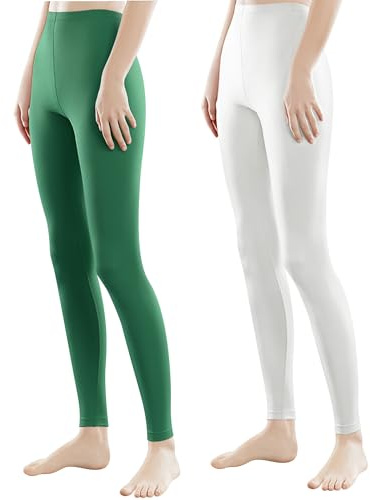 Libella Leggings Largos para Mujer Coloridos con Cintura Alta Corte Ajustado Pantalones Deportivos de algodón 4108-2 Piezas Verde Blanco S