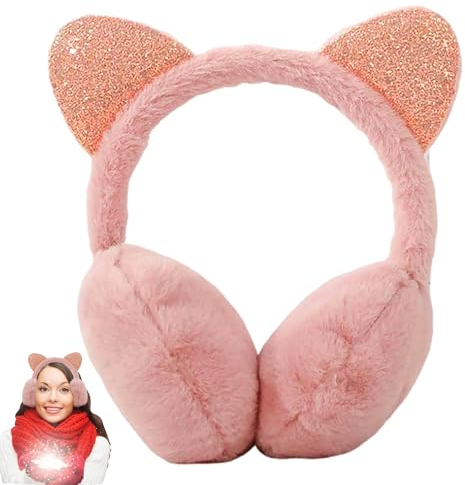 Cache-oreilles Chauds pour Femmes, Cache-Oreille avec Oreille de Chat, Cache-oreilles en Peluche pliable, Chauffe-oreilles Hiver Chaud Couvre-Oreilles Earmuffs, Jolis Cache-oreilles d'Extérieur (Rose)