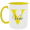 C&P Taza Personalizada blanco brillo con asa e interior color, con Inicial y Nombre de cerámica 350 ML (AMARILLO)