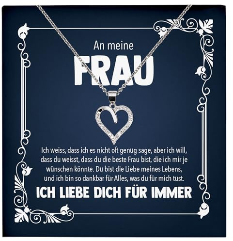 22Feels Hochzeitstag Geschenk Ehefrau Schmuck Frauen Valentinstag Geburtstag - Echt Silber 925 Herz Halskette mit Karte