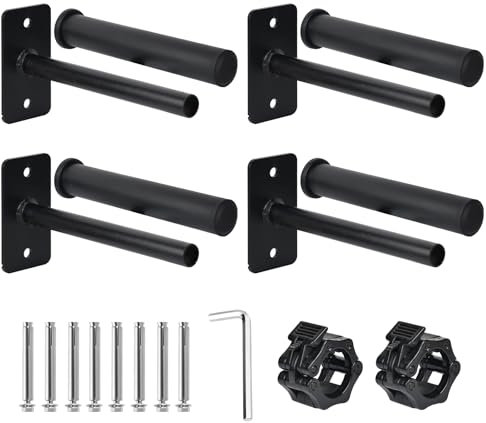 EVERYMATE Weight Plate Holder, Wall Mounted Weight Rack for 1 and 2 Olympic Weight Plates, 4 Pack Home Gym Storage with 8pcs Steel Expansion Bolts, Weight Storage Racks