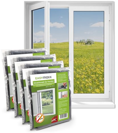 EASYmaxx Fliegengitter für Fenster mit Klettverschluss | Moskitonetz zuschneidbar bis 150x130cm | Einfache Montage des Insektenschutzes - ohne Bohren & Schrauben | Selbstklebendes Klettband [4 Stück]