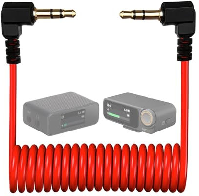 Kimyoaee Dual 3.5mm TRS DSLR Camera Cable for DJI Mic 1/2 / Rode Wireless GO 2 II/comica Vimo C3 /Hollyland Lark M1 Wireless Lavalier Microphone Male Coiled Right Angle Audio Cord Adapter