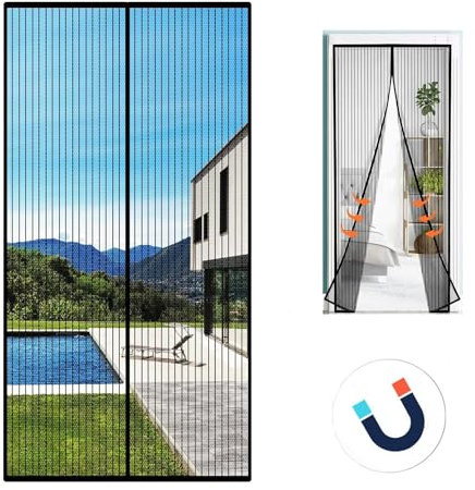 Zanzariera Nero Magnetica per Porte 80 x 210cm, Zanzariera a Strisce Tenda Antizanzare con Chiusura Automatica per Porte Finestre Balcone Soggiorno, Facile da Installare