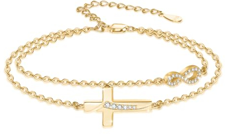 OHAYOO Gold Kreuz Armband Damen 925 Sterling Silber Kreuz Infinity Armband Unendlichkeitszeichen Infinity Schmuck Geschenke für Freundin Frauen Mädchen Mama