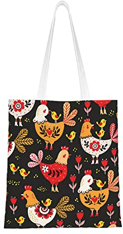 AABSTBFM Einkaufstasche mit Paris-Straßenszene und Eiffelturm-Motiv, wiederverwendbare Schultertasche, Einkaufstasche, Einkaufstasche, Spielzeugtasche und Strandtasche, Niedliche Hahn-Hühner,
