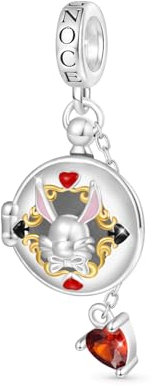 GNOCE Perle Alice's Adventures in Wonderland Charm 925 Sterling Silber für Armband Schmuck Geschenk für Frau Fit Armbänder/Halskette (Taschenuhr Hasenohren)