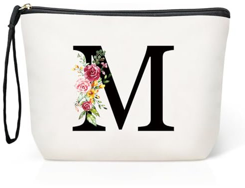 Personalisierte Initialen Große Make-up-Tasche, Schminktasche Damen, Reise Canvas Kosmetiktasche, Geburtstagsgeschenke für Frauen und Mutter, Geschenke für Freundinnen, Braut und Brautjungfern M