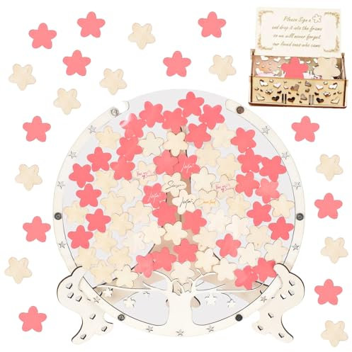 Hochzeits Gästebuch aus Holz mit 80 pcs Blütenform und kleine Kiste, hölzerne Hochzeit Gästebuch Zeichen, Jubiläum Hochzeit Zeichen im Buch für Zeremonie