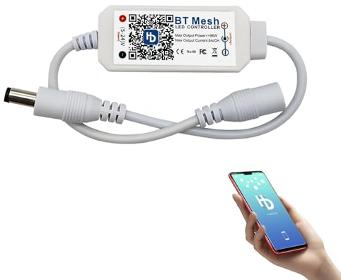 Arotelicht Bluetooth LED Streifen Controller weiß, App gesteuert LED strip dimmer LED Controller Android/IOS System, für Warmweiß/Kaltweiß/UV einfarbige SMD 5050 3528 2835 COB LED Streifen