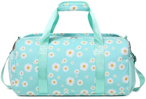 Gänseblümchen Reisetasche für Mädchen Schulsporttasche Kordstoff Sporttasche Kinder Mädchen Leicht Sport Trainingstasche Tanztasche 25L Damen Sporttaschen mit Wasserdichtem Nassfach und Schuhfach