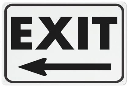 Exit Schwarz-Weiß-Schild (Pfeil nach links), 30,5 x 20,3 cm, reflektierend, UV-geschützt, wasserdicht, wetterfest und lichtbeständig, 4 vorgebohrte Löcher