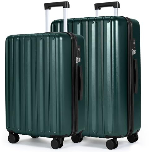 SHOWKOO Kofferset 2 Teilig Hartschale 65cm+75cm Erweiterbar Ultraleicht Polycarbonat Haltbar Reisekoffer Trolley Handgepäck Sets mit TSA Schloss und 4 Rollen, L und XL -Dunkel Grün