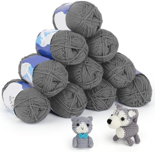 Coopay Häkelgarn 10 x 50g, 5 Faiding Weiche Wolle zum Häkeln, Handstrickgarn für Anfänger und Kinder, Baumwolle Babywolle für Häkel- und Strickprojekt, Baumwolle Crochet Yarn - Dunkelgrau