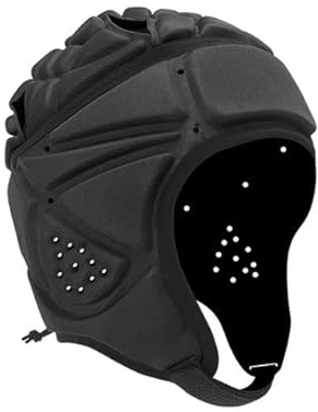 Casco protector de casco de rugby 7 V 7 con acolchado acolchado para portero de fútbol, ajustable, soporte de bandera de rugby, casco de fútbol para niños (negro, talla única)