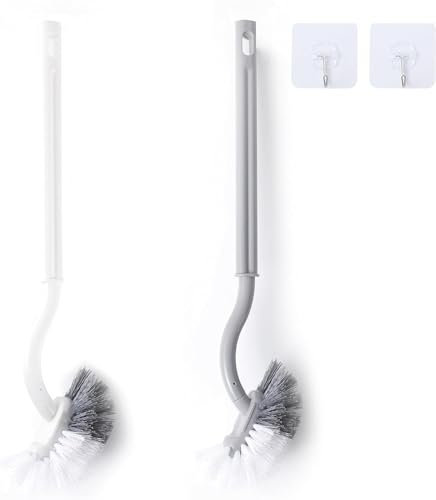 Koliyn 2Pcs Curved Toilet Bowl Brush Without Holder for Bathroom Deep Cleaning, Toilet Brush Durable Under The Rim Household Cleaning Brushes Gray+White