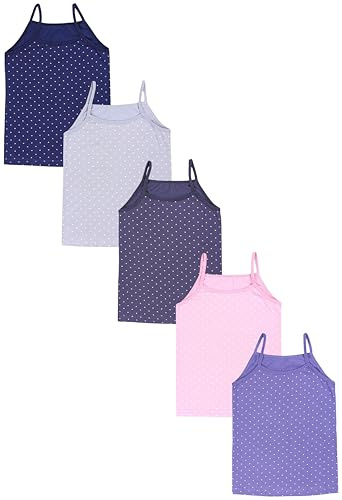 TupTam Mädchen Unterhemd Spaghettiträger Top – Atmungsaktive Unterhemden Mädchen im 5er Pack, Farbe: Herzchen Jeansblau Rosa Dunkelblau Graphite Grau, Größe: 146-152