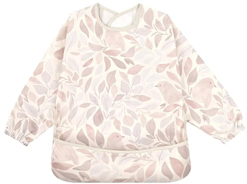 Little Dimsum Lätzchen Baby Lätzchen mit Ärmeln, Lätzchen Wasserdicht Abwaschbar Ärmellätzchen, Baby Bibs Set für Kleinkinder mit Großer Tasche (6-36 Monate)（Bird）