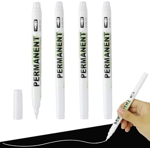 Greacesrio Rotuladores permanentes blancos, 4 rotuladores permanentes blancos punta fina 1,0 mm, bolígrafos acrílicos para madera, metal, vidrio, tela, piedra, álbum fotográfico, neumáticos