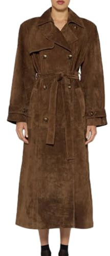 Warmer Und Bequemer Langer Mantel Mit Gürtel Für Damen, Langer Trenchcoat Aus Wildlederimitat Mit Leopardenmuster Für Damen, Zweireihiger Cabanmantel Mit Revers, Mantel Mit Gürtel (Braun,L)