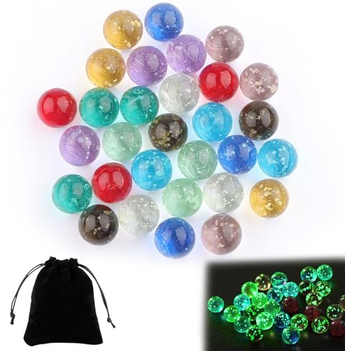 LongZYU 30 Stück Glasmurmeln Leuchten im Dunkeln 1,6 cm Deko Murmeln Glas Leuchtend Leuchtmurmeln Kinder Bunte Murmel für Marmorbahn-Spiel Heimdekoration DIY Aquarien Murmelspiele, 10 Farben