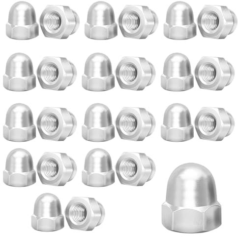Dadi Cappuccio M10, 25 Pezzi Dadi per Cappello in Acciaio Inox Esagonali per Viti Barre Filettate e Bulloni Filettati (Argento)