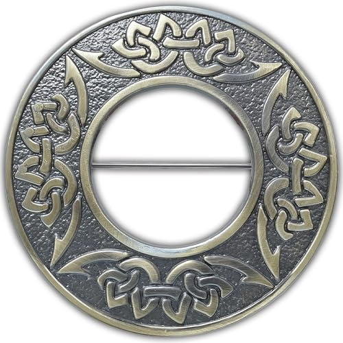 Broche traditionnelle écossaise pour kilt à carreaux – Élégant nœud celtique en étain – Broche antique en chrome pour costume de kilt écossais des Highlands pour homme