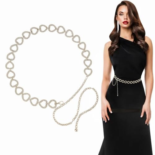 Zasjon Cintura a Catena in Metallo da Donna Regolabile Eleganti Moda Cintura Gioiello con Strass da Donna, Accessori per Vestito Abiti Jeans, Argento