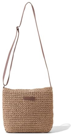 Businey Straw Bag for Women, Summer Straw Beach Crossbody Bags for Women with Zipper Adjustable Strap, Bohemian Weave Handmade Shoulder Handbags for Holiday Beach Travel