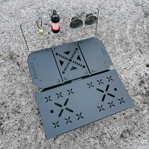 Mesa plegable resistente con placa de metal para lonchera Stanley de 9,4 L, mini estante para equipo de camping, incluye soporte para lámpara, duradero y portátil