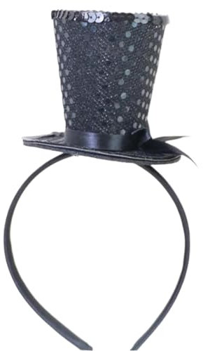 HoveeLuty Zylinder, Schwarze Pailletten Zylinder auf Haarreif, mit Schleife für Karneval, Mottoparty, Abschlussball Haarreif Mini