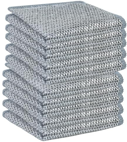 Udewo 10 trapos multiusos para fregar platos de alambre antiarañazos en húmedo o seco, reutilizables, paños de limpieza de alambre, paños de limpieza multifuncionales, paño de cocina sin pelusa