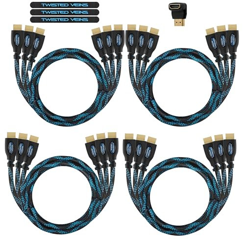 Twisted Veins HDMI Cable 3 ft, 12-Pack, Premium HDMI Braided Cord Type High Speed with Ethernet, Supports HDMI 2.0b 4K 60hz HDR and ARC